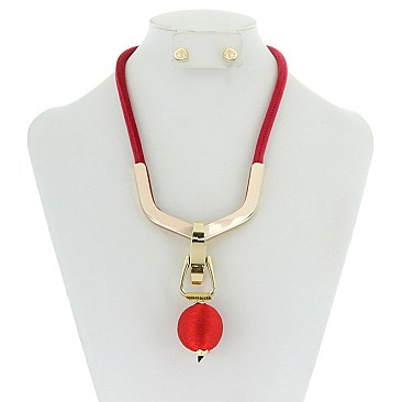 Trendy Velvet Necklace Set W/ Ball Pendant SLN1522
