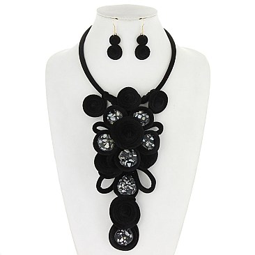 Fashion Velvet Statement Necklace With Stones SET MEZN1527
