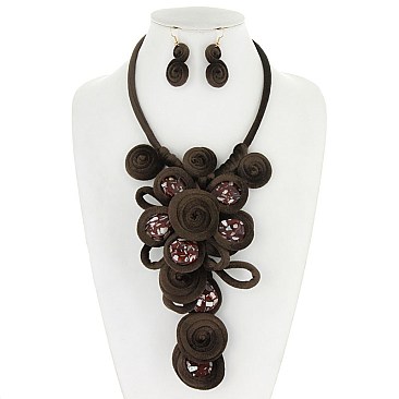 Fashion Velvet Statement Necklace With Stones SET MEZN1527