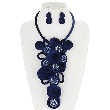 Fashion Velvet Statement Necklace With Stones SET MEZN1527
