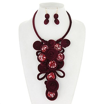 Fashion Velvet Statement Necklace With Stones SET MEZN1527