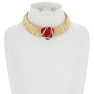 Trendy Wire Braided Collar Nk W/ Center Stone SLN1529