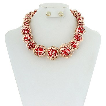 Trendy Wire Wraped Pearl Necklace Set SLN1532