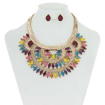 Trendy Statement Rhinestone Bib Nk Set SLN1577
