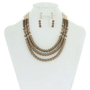 Trendy 3 Line Glass Bead Nk Set SLN1578