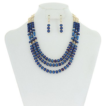 Trendy 3 Line Glass Bead Nk Set SLN1578