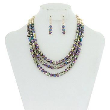 Trendy 3 Line Glass Bead Nk Set SLN1578