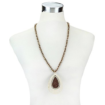 Trendy Long Beaded Nk W/ Teardrop Pendant SLN1602