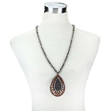 Trendy Long Beaded Nk W/ Teardrop Pendant SLN1602