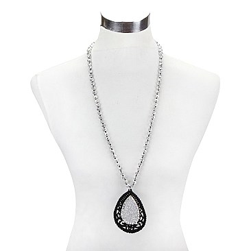 Trendy Long Beaded Nk W/ Teardrop Pendant SLN1602