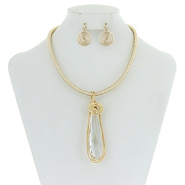 Trendy Braided Nk Set W/lrg Stone Drop SLN1667
