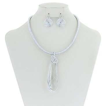 Trendy Braided Nk Set W/lrg Stone Drop SLN1667