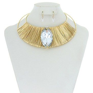 Trendy Wire Wraped Necklace Set W/ Stone SLN1687