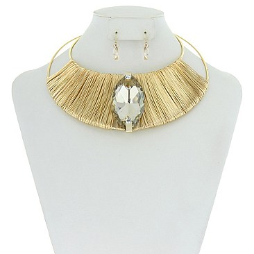 Trendy Wire Wraped Necklace Set W/ Stone SLN1687
