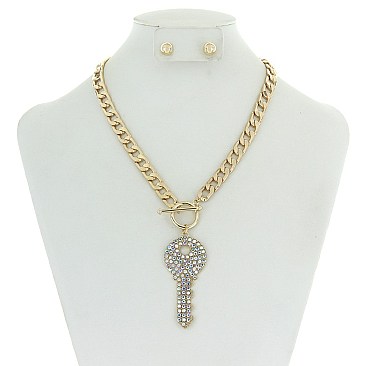 Trendy Rhinestone Key Toogle Necklace