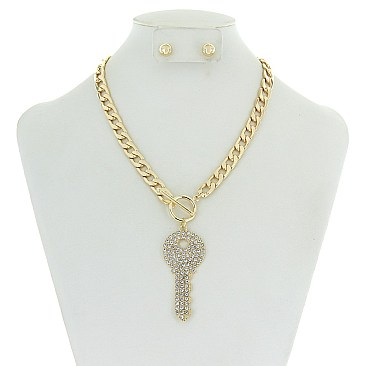 Trendy Rhinestone Key Toogle Necklace