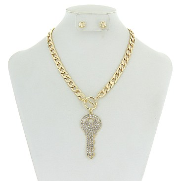 Trendy Rhinestone Key Toogle Necklace