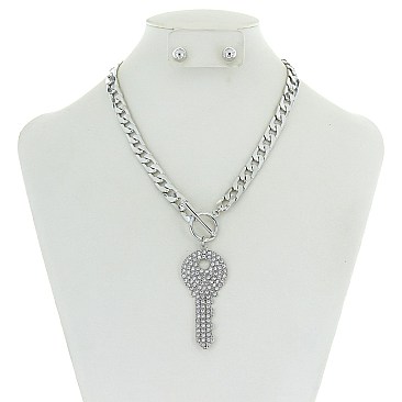 Trendy Rhinestone Key Toogle Necklace