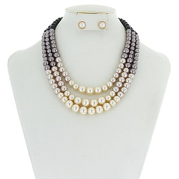 TRENDY 3 LINE MULTI COLOR PEARL NECKLACE SLN1740