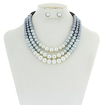 TRENDY 3 LINE MULTI COLOR PEARL NECKLACE SLN1740