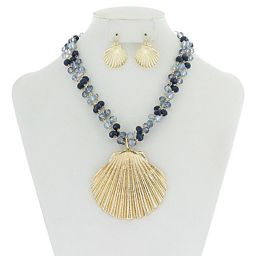 TRENDY CLAM SHELL PENDANT NECKLACE SET N1764