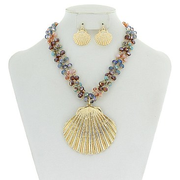 TRENDY CLAM SHELL PENDANT NECKLACE SET N1764