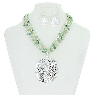 TRENDY BANANA LEAF PENDANT NECKLACE SET SLN1765