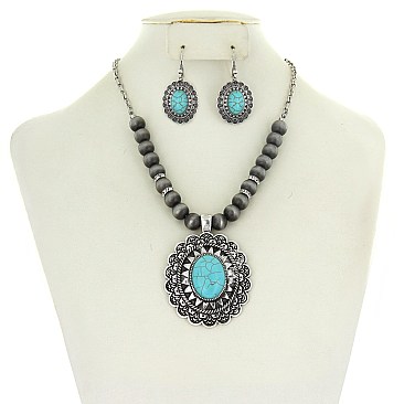 Fashionable Oval Stone Tear Drop Western Nk Set SLN1786