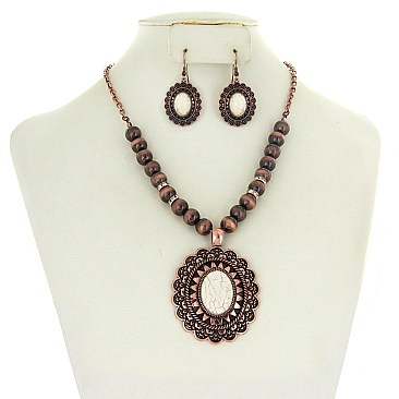 Fashionable Oval Stone Tear Drop Western Nk Set SLN1786