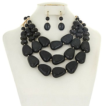 Trendy Multilayer Semi Precious Fashion Necklace Set SLN1801