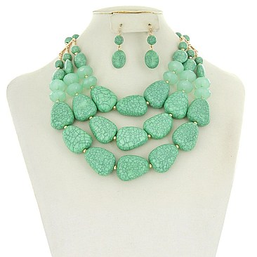 Trendy Multilayer Semi Precious Fashion Necklace Set SLN1801