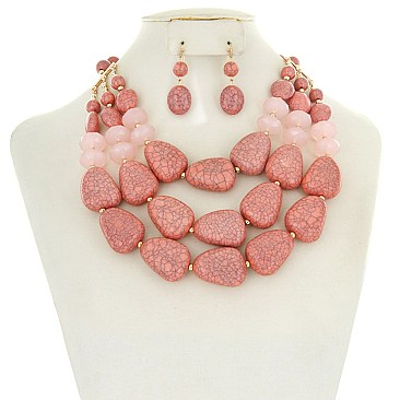 Trendy Multilayer Semi Precious Fashion Necklace Set SLN1801