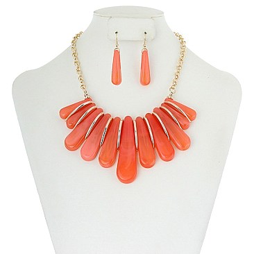 TRENDY GLASS PENDANTS CHAIN NECKLACE SET SLN1887