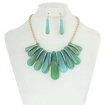 TRENDY GLASS PENDANTS CHAIN NECKLACE SET SLN1887
