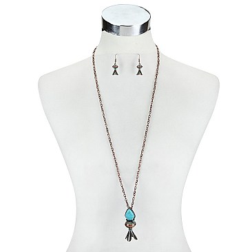 TRENDY SQUASH BLOSSOM TURQUOISE PENDANT NECKLACE SET