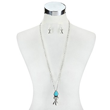 TRENDY SQUASH BLOSSOM TURQUOISE PENDANT NECKLACE SET