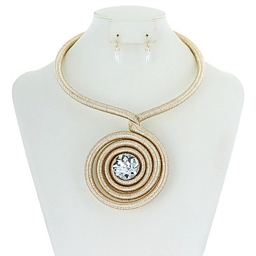 TRENDY WRAPPED NECKLACE SET W/ SWIRL PENDANT SLN1905