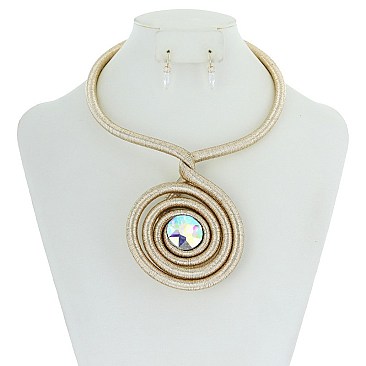 TRENDY WRAPPED NECKLACE SET W/ SWIRL PENDANT SLN1905