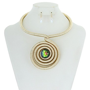 TRENDY WRAPPED NECKLACE SET W/ SWIRL PENDANT SLN1905