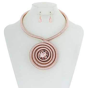 TRENDY WRAPPED NECKLACE SET W/ SWIRL PENDANT SLN1905