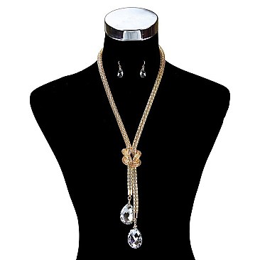 TRENDY METAL NECKLACE SET W/ 2 TEARDROP PENDANTS SLN1906