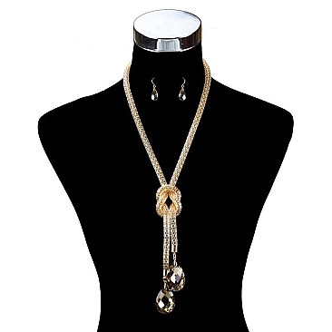TRENDY METAL NECKLACE SET W/ 2 TEARDROP PENDANTS SLN1906