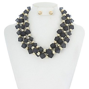 TRENDY ACRYLIC SQ BEADS AND ROUND BEAD NECKLACE SET SLN1927