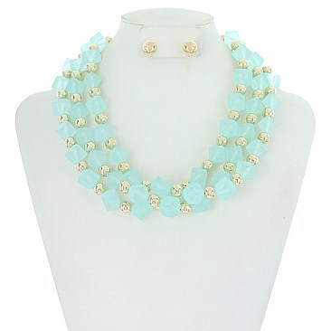TRENDY ACRYLIC SQ BEADS AND ROUND BEAD NECKLACE SET SLN1927