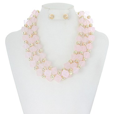 TRENDY ACRYLIC SQ BEADS AND ROUND BEAD NECKLACE SET SLN1927