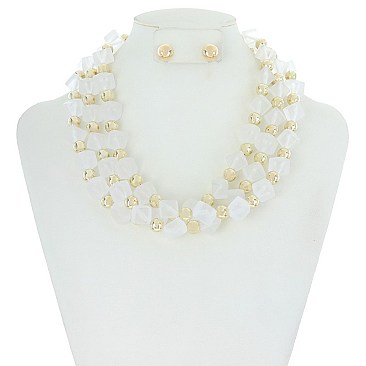 TRENDY ACRYLIC SQ BEADS AND ROUND BEAD NECKLACE SET SLN1927