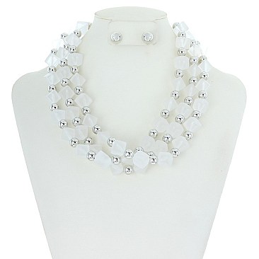 TRENDY ACRYLIC SQ BEADS AND ROUND BEAD NECKLACE SET SLN1927