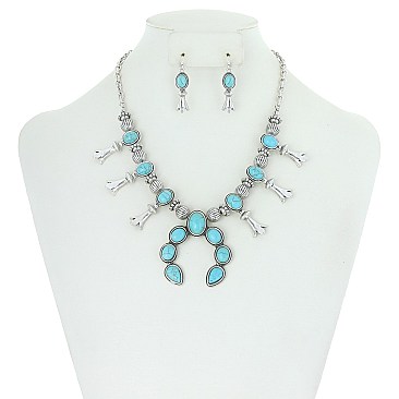 TURQUOISE SQUASH BLOSSOM NECKLACE SET