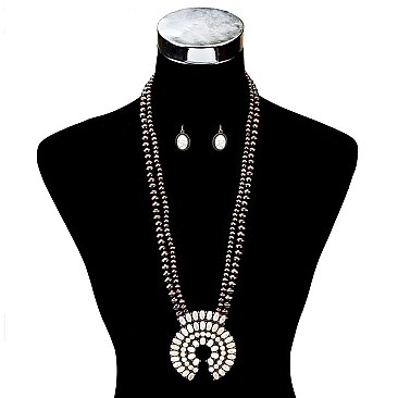 EXOTIC NAVAJO PEARL SQUASH BLOSSOM NECKLACE SET SLN1944