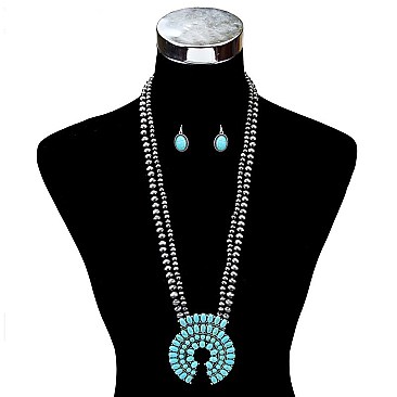 EXOTIC NAVAJO PEARL SQUASH BLOSSOM NECKLACE SET SLN1944